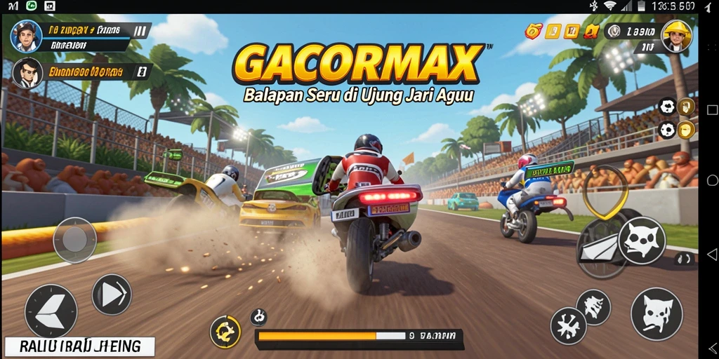 Tampilan gameplay menegangkan di lintasan balapan GACORMAX.