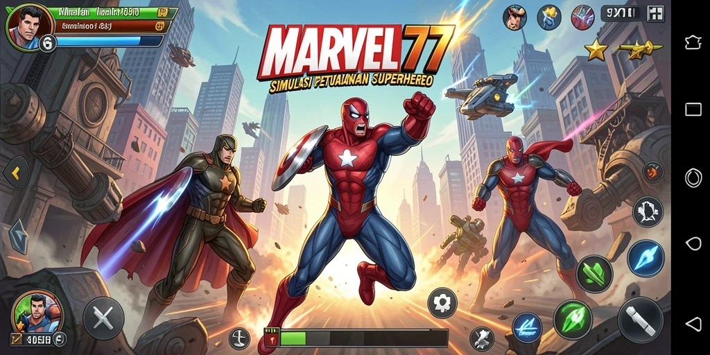 Screenshot MARVEL77 menunjukkan pemandangan gameplay yang menawan dan karakter dinamis.