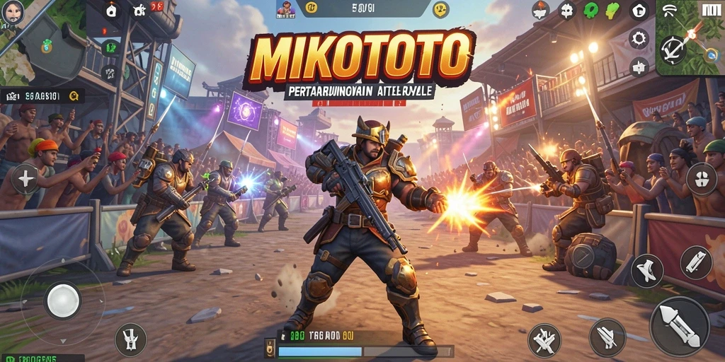 Tangkapan layar gameplay MIKOTOTO, menunjukkan aksi menegangkan di arena Battle Royale.