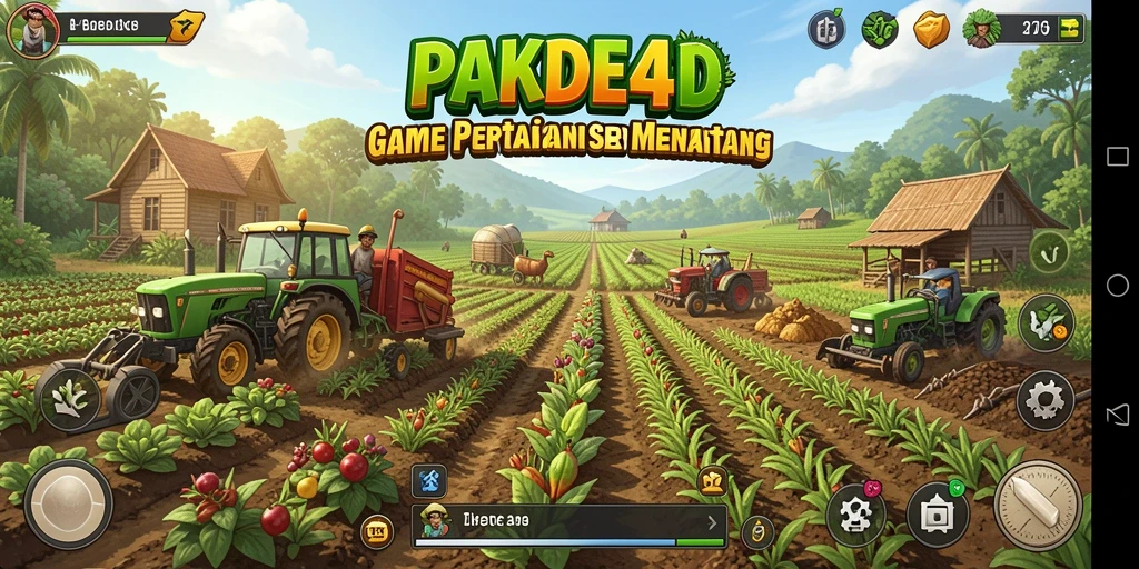 Screenshot utama PAKDE4D menunjukkan aktivitas bertani yang seru dan interaktif.