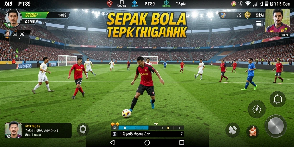 Gameplay PT89 menampilkan aksi sepak bola yang mendebarkan.