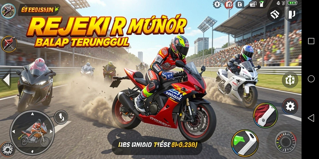 Tampilan gameplay menegangkan dari balapan motor di REJEKI.