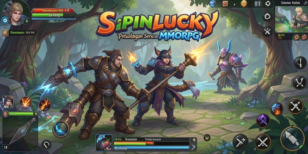 Tangkapan layar SPINLUCKY menampilkan pertarungan seru di dunia MMORPG.
