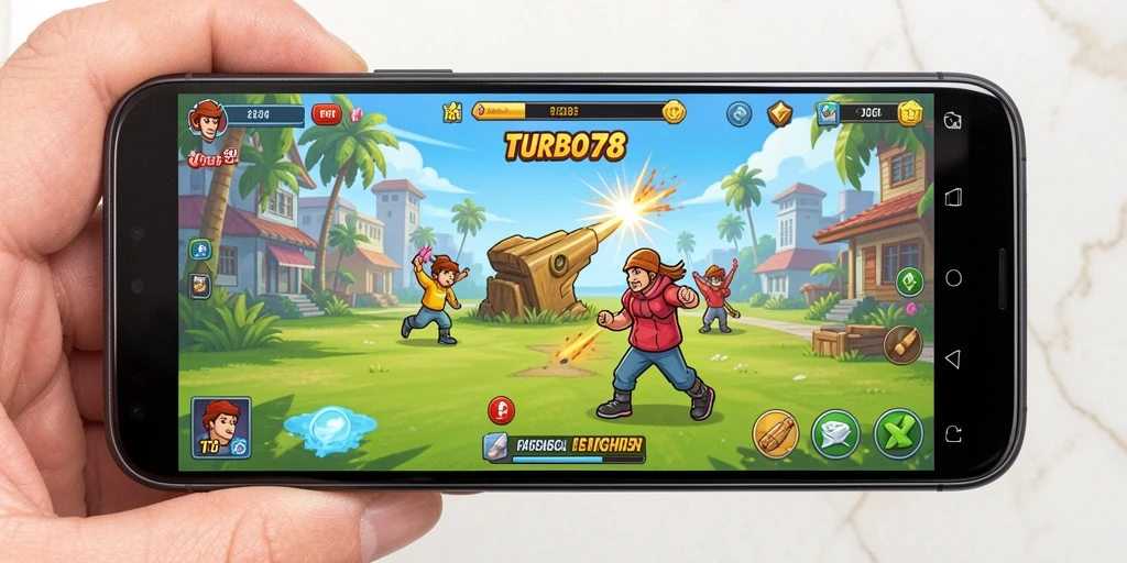 Screenshot utama TURBO78 menampilkan gameplay yang seru dalam suasana penuh warna.